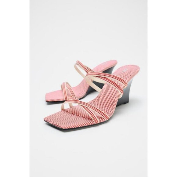 ZARA CHECK STRAPPY WEDGES - Picture 1 of 6